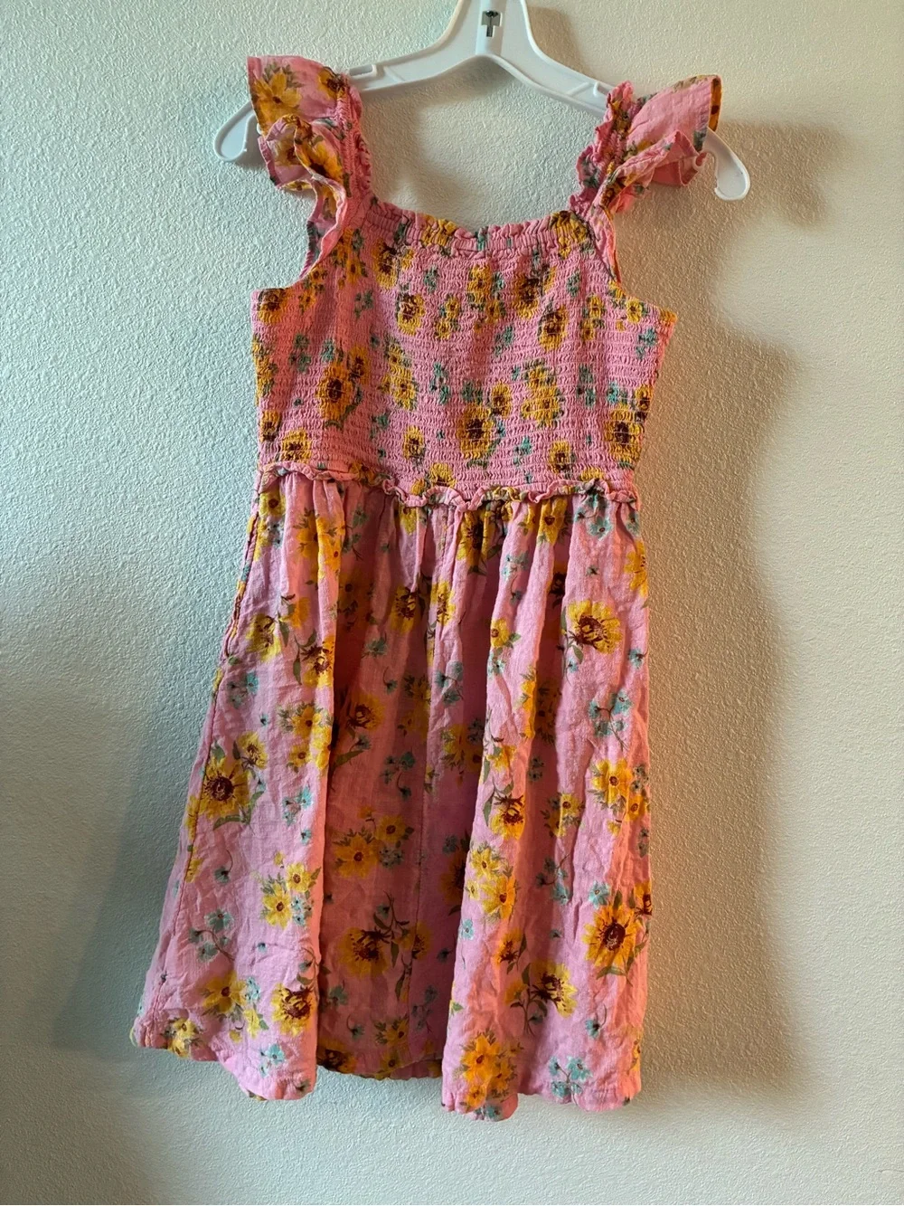 Old Navy Pink Sunflower Flutter-Strap Smocked Dress